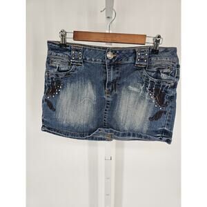 Crest Jeans Women's Embroidered Blue Mini Denim Cotton Skirt Size 9/10
